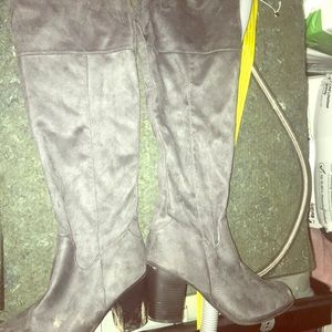 Blueish Grey Suede Thigh High Boots